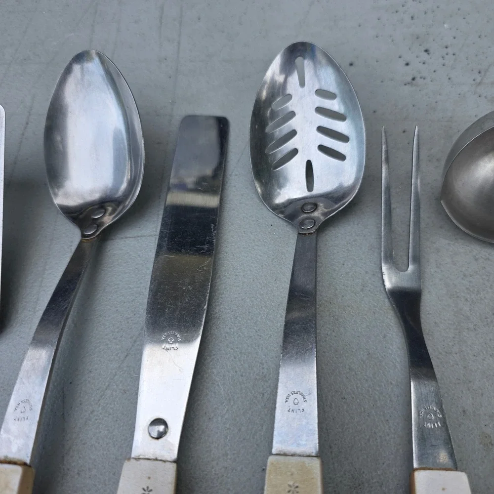 Vintage Ekco Flint 6pc Kitchen Utensil Set Floral Wheat Melamine Handles USA